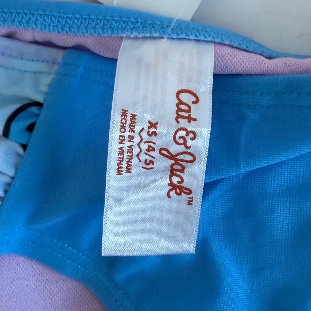 Cat & Jack Girls XS 4/5 Tie Dye Smiley Face Tankini Swimsuit Set Blue Pink NEW